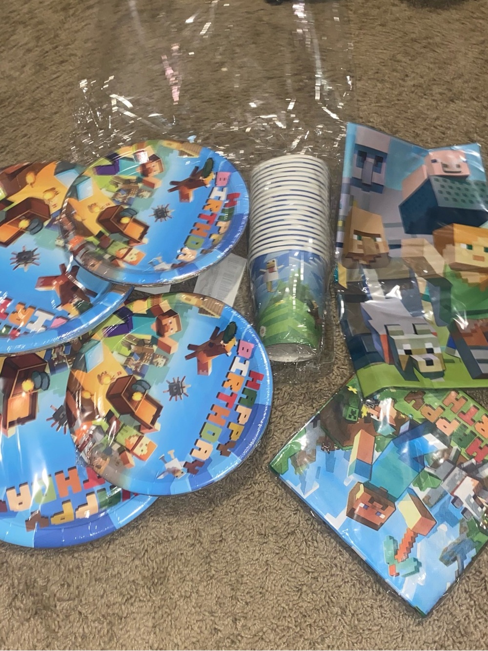 Minecraft Blue Birthday Party Tableware Set - Plates, Cups & Napkins
